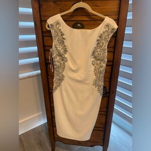 White silver beaded design size 10 new mid length dress